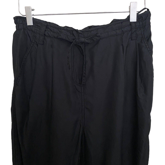 DKNY Pure Black Silk Drawstring Pleated Cropped Zippered Ankle Pants - Size 0 - Picture 2 of 10